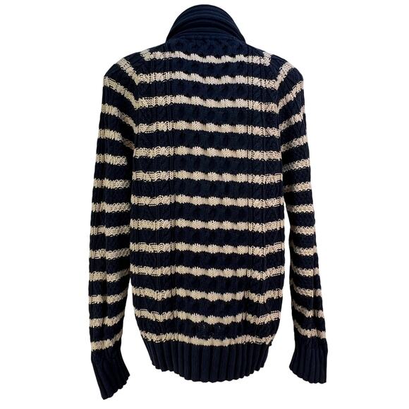 L.L.Bean Signature Stripe Shawl Collar Cardigan Navy Blue Cotton - Picture 9 of 9